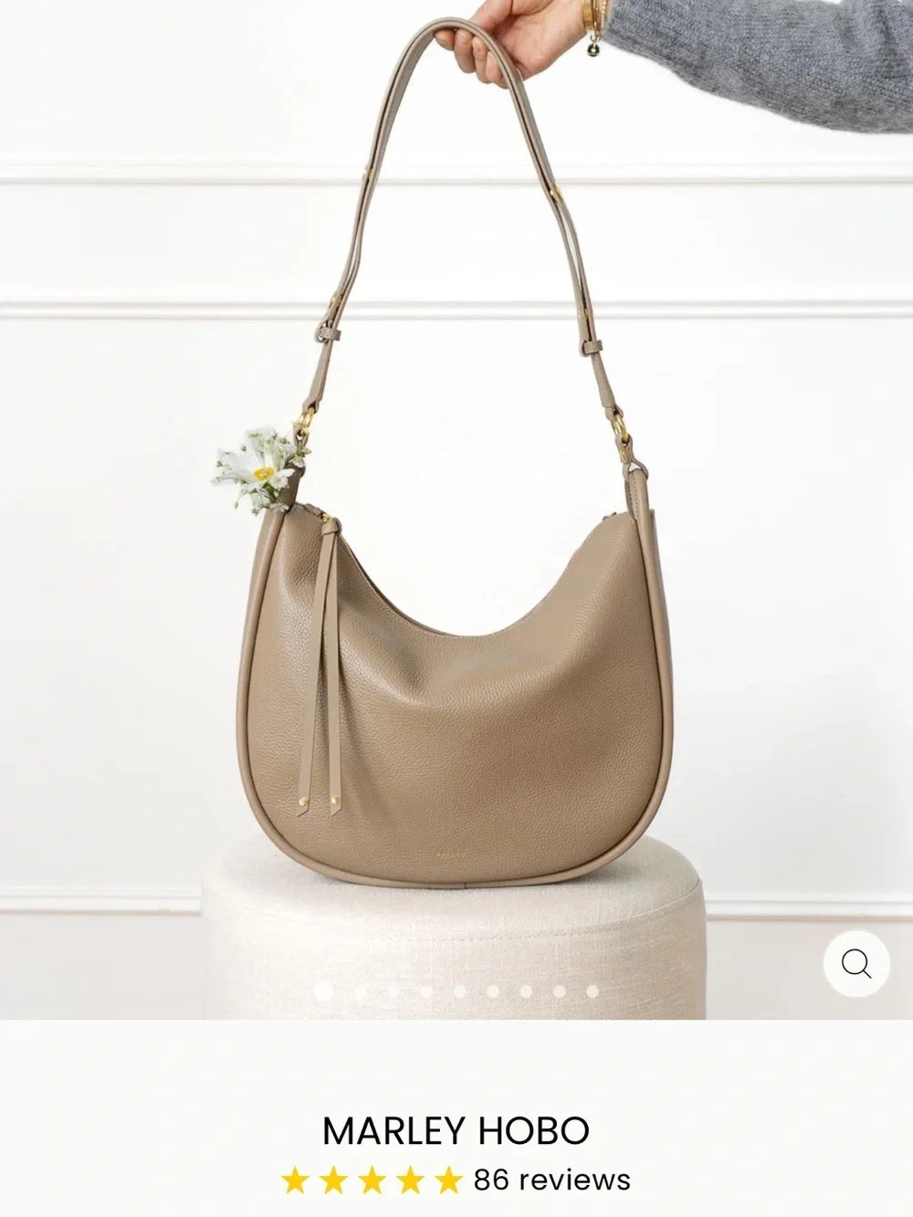 Pebbled Taupe Leather Hobo Shoulder Bag